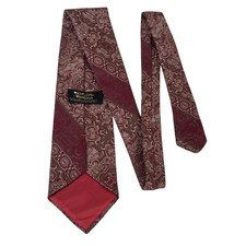 Vintage Wemlon By Wembley Mens Necktie Red Bronze Silk Paisley Short Wide Suit