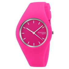 Unisex Minimalism Fashion Casual Analog Quartz Rubber Watch - Pink Red