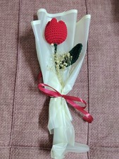 Handmade Crochet Red Tulip Flower Bouquet - Knitted Gift