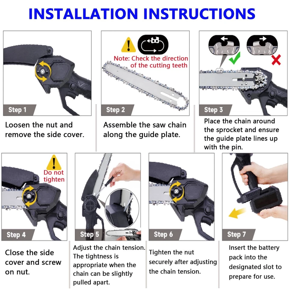 8" 48V Electric Mini Chainsaw Handheld Cordless Wood Cutter 2 Battery 2 Chain - Image 3 of 4