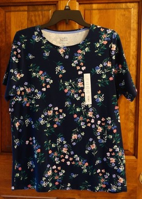 Women's Croft & Barrow Short Sleeve Crew Neck Navy Floral Tee Size OX NWT