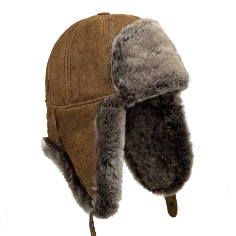 Handmade Russian Fur Hat for Men Leather Ushanka Shearling Winter Trapper Hat - Image 3 of 4