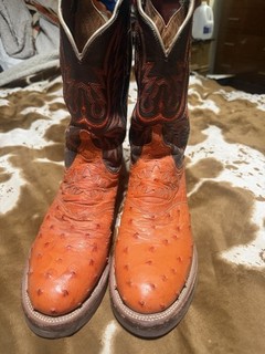 Rari stivali da cowboy arancioni Lucchese 2000 suola crepe donna taglia 10 pieni di quill