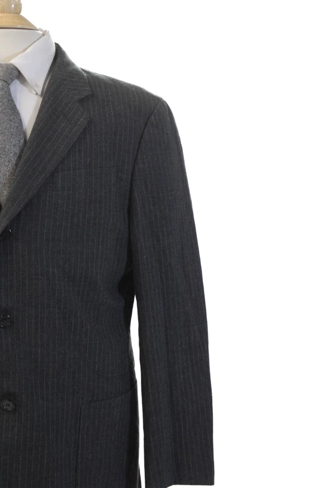 Donna Karan Signature Mens Pinstriped Blazer Jacket Gray Wool Size 42 Regular - Image 2 of 4