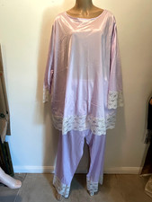 VINTAGE PLUS SIZE PAJAMA SET SILKY NYLON LACE TRIM 3X