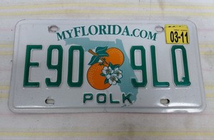 FLORIDA LICENSE PLATE - E90 9LQ - POLK COUNTY