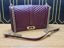 REBECCA MINKOFF Burgundy Chevron Quilted Leather Crossbody Purse Bag Chain Strap