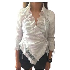 White Ruffled Blouse Sz s