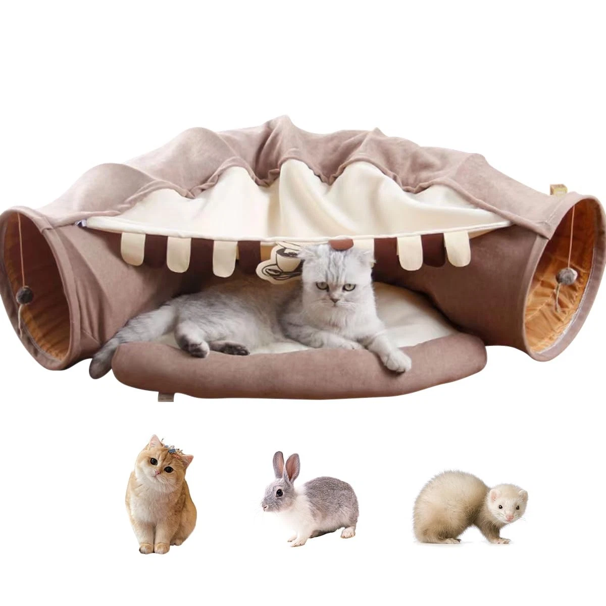 EAEDMY Cat Rabbit Tunnel Bed Nest for Cats Indoor, with Collapsible Washable ...