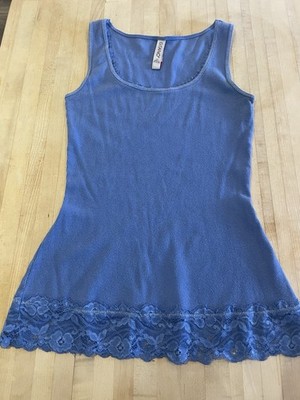 Gitano Blue Lace Trim Fitted Ribbed Tank Cami Top Vintage XS Y2K 90s Muscle
