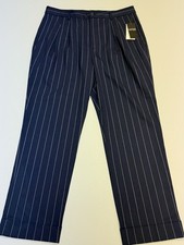 Ralph Lauren Pants Womens 12 Wool Blend Pinstripe Pleated Navy New NWT 195     