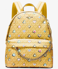 Michael Kors Slater Medium Chain Backpack Yellow 35F5G04B6I Vegas Print NWT 398