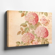 Vintage floral canvas wall art with hydrangea and roses botanical print decor