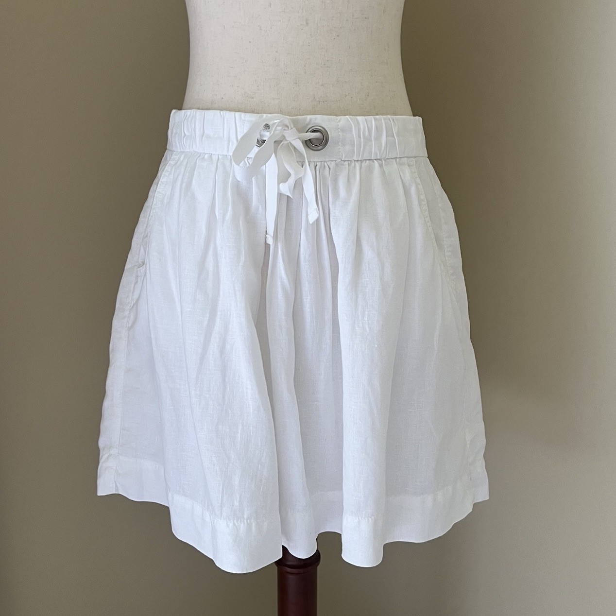 J Crew Womens White Linen Pleated Mini Skirt Size 4 Lined Circular Cut