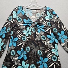 Kim Rogers Women's XL Blue & Brown Floral Long Sleeves Tops