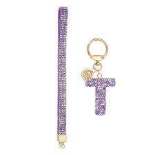 Initial Letter t Keychain for Women Rhinestone Alphabet Keychain, Purple
