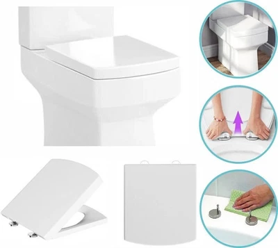 TAPS-ONLINEUK Luxury Square Soft Close Toilet Seat White WC Quick Release Top Fixing Hinges
