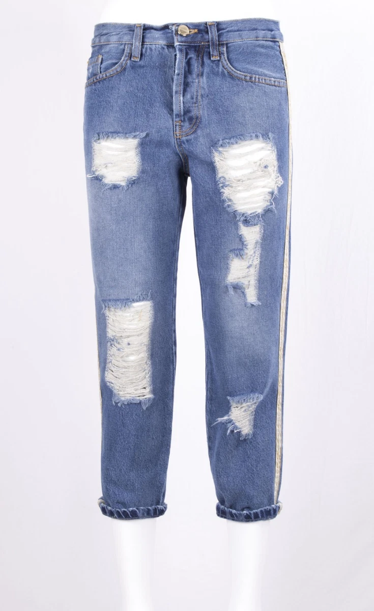 MARKUP DONNA JEANS BOYFRIEND 3 4 CON BUCHI E STRAPPI CHIARO CON