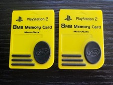 Lot of 2 8MB Memory Card Yellow PS2 Official Sony Playstation 2 Magic Gate Nyko
