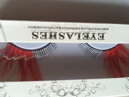 Exaggerated Party Long Red Black Costume Feather Fake False Eyelashes Eye lashes - Picture 3 of 11