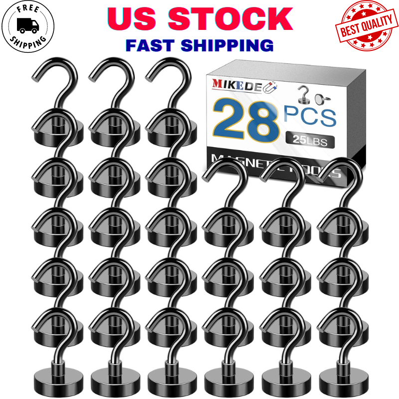 28 Magnetic Hooks Heavy Duty 28Lb Strong Rare Earth Neodymium Magnets with Hooks