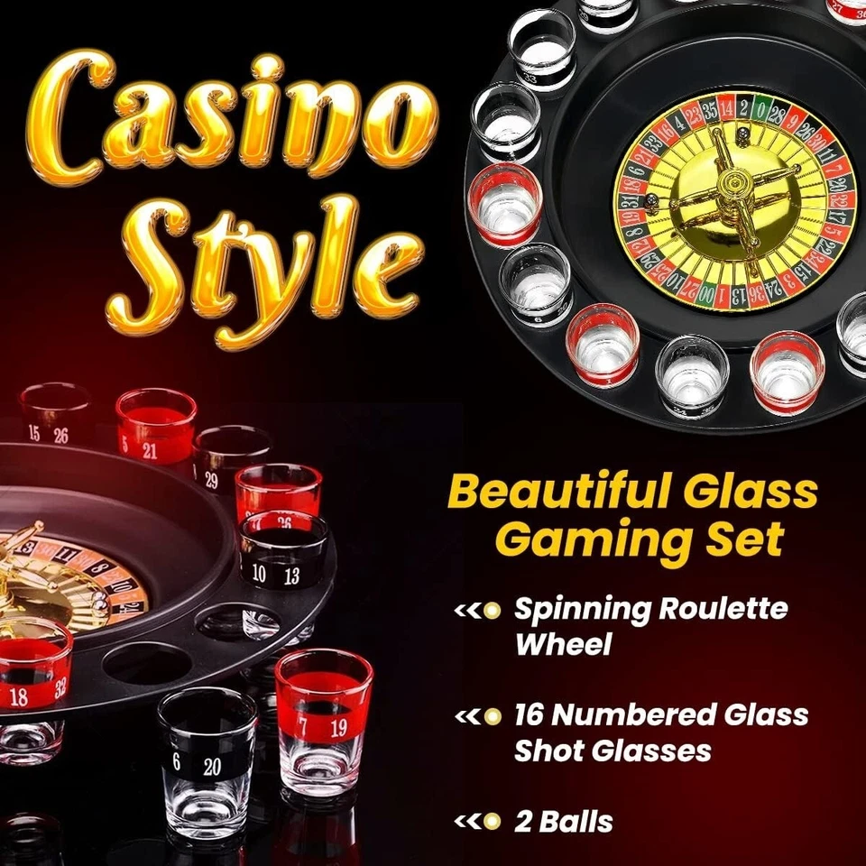 Juego de beber estilo casino con 2 bolas y 16 vasos, 12 x 12 x 3 pulgadas NUEVO US Foto 3 de 4