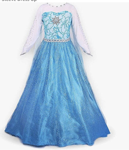 Girls Blue Sequin Cosplay Dance Princess Costume FROZEN ELSA Dress Up 7-8 years - Picture 1 of 3