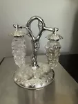 VTG Metal Hanging Clear Glass Grapes Salt & Pepper Shakers w/ Stand silver Japan