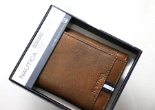 Nautica Men's Leather Trifold Wallet RFID Protection Brown