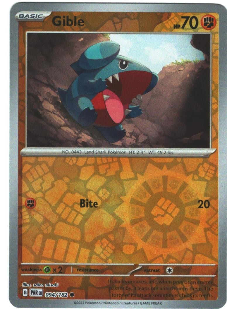 Gible  94/182 Paradox Rift Reverse Holo Common Pokémon TCG