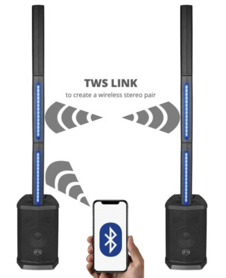 2x Wharfedale IS-48 Bluetooth Stereo Link Säule PA Lautsprecher inkl. LED Licht