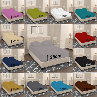 25cm EXTRA DEEP Fitted Sheet Single Double King Bed Size and Pillowcases 100% PC