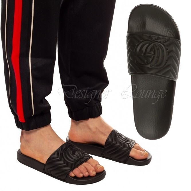 サンダル GUCCI GG Slides NEW GUCCI Men's GG Matelasse Quilted Rubber Slides Sandals 8