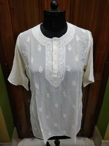 Haut Ethnique Femme Kurta/Tunique - Broderie Noire - Manches 3/4 - Longueur Mini - Matière Polyester - BD411