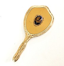 Embossed Hand Held Mirror Luxury Limoges France Designer La Reine Romantic Furni