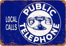 METAL SIGN - Public Telephone Local Calls - Vintage Look Reproduction