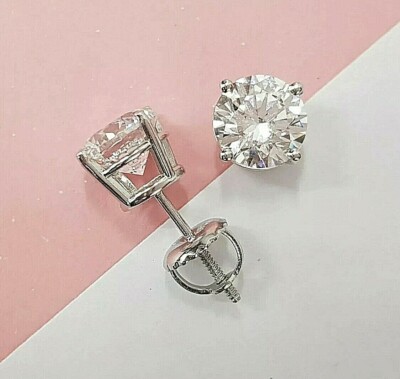 1,25 Karat runder Schnitt FL/D Labor erstellt Solitär Ohrring 14k Weißgold 6 mm