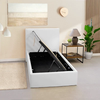 OnNuvo Letto Contenitore Singolo 80x190 cm LONDON - Grigio, Bianco e Beige