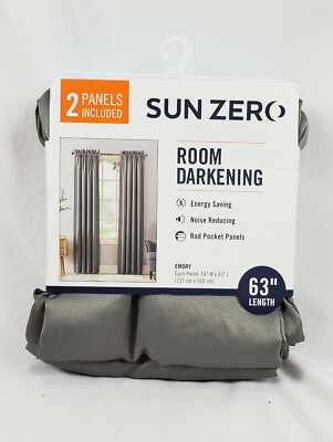 Sun Zero Grey Emory Room-Darkening Rod-Pocket Curtain Panel Pair, 54''x63''       