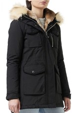 Schott Nyc Woman’s Parka Jacket Faux Fur Hood Black Size Xs -new - Fast Free P&p