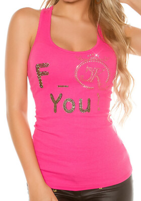 Top Ruderer Strass Schrift Damen T-Shirt Ripp Baumwolle X025 Neu