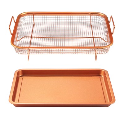 Non Stick Crisper Tray Set Cookie Sheet Tray Air Fry Pan Grill Basket Oven Rack