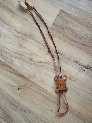 Vintage Native American Indian Wooden Carved Turtle Tie, Belt, Necklace