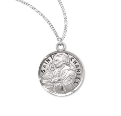 St Saint Charles 7/8" (22 mm) Sterling Silver Round Medal + 20" Chain ...