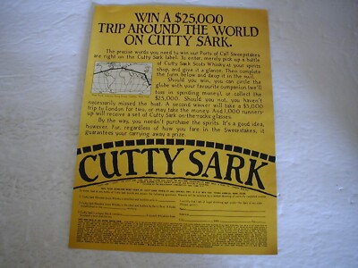 1978 CUTTY SARK WIN A $25,000 TRIP AROUND THE WORLD VINTAGE PRINT AD  L034