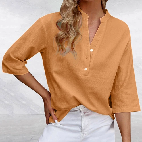 3/4 Sleeve Women's Top Casual Loose Round Neck T Shirt Cute Solid Color Long - Picture 11 of 42