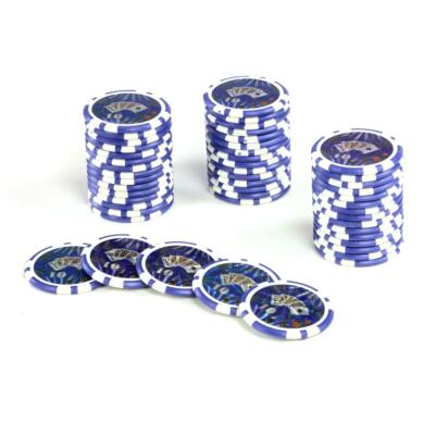 50 Poker-Chips Wert 10 blau Laserchip 12g Metallkern Jetons Coin für Pokerkoffer