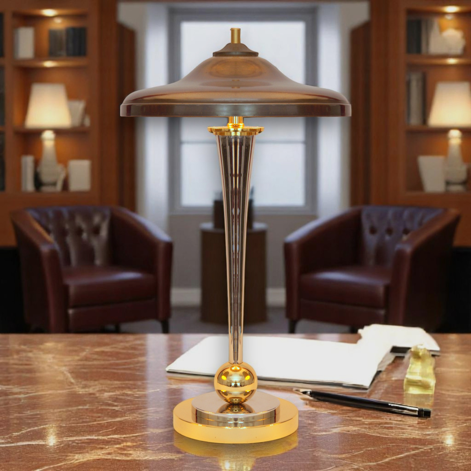 Art Deco Desk Lamp "VANDENBERGH" Unique Design Chrome Brass Lamp