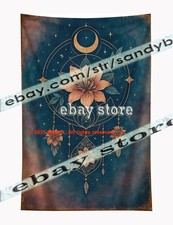 Moon Sigil Floral Wall Tapestry with Esoteric Garden Design 59X82 in