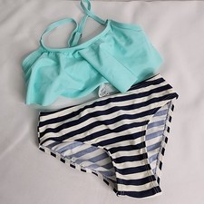NEW Girls two piece Size 5/6 Bright blue with stripped bottoms Bikini Swimsuit
